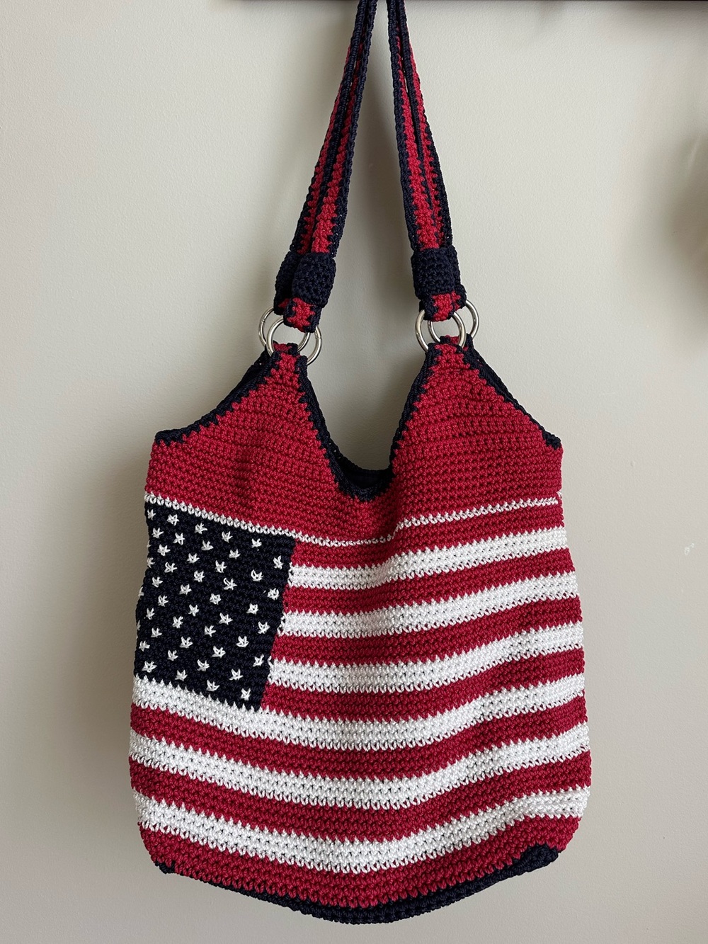 American Flag Red White Blue Crochet Flag Tote Bag